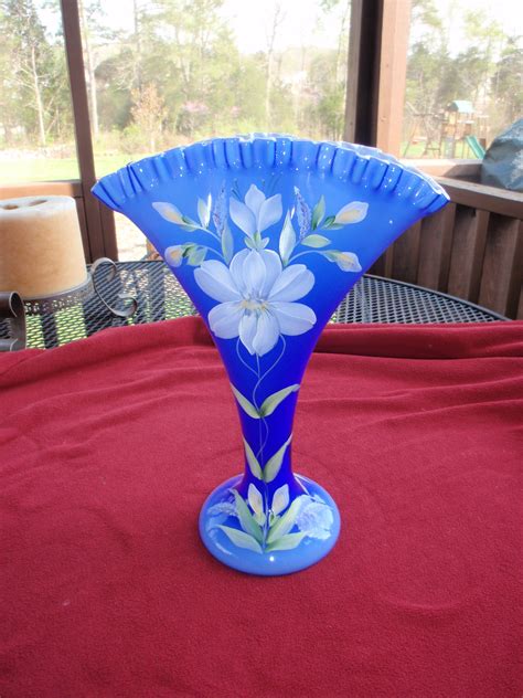 Fenton Art Glass Cobalt W Flowers Vase Fenton Glass Fenton Glassware Glass Blowing