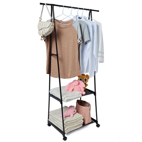 3 In 1 Neat Garment Rack Rail Movable Clothing Garment Clothes Rack Rail With 2 Tier Shoes