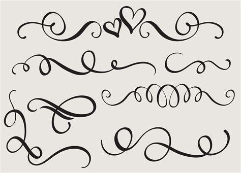 Set Art Calligraphy Flourish Of Vintage Decorative Whorls For Design