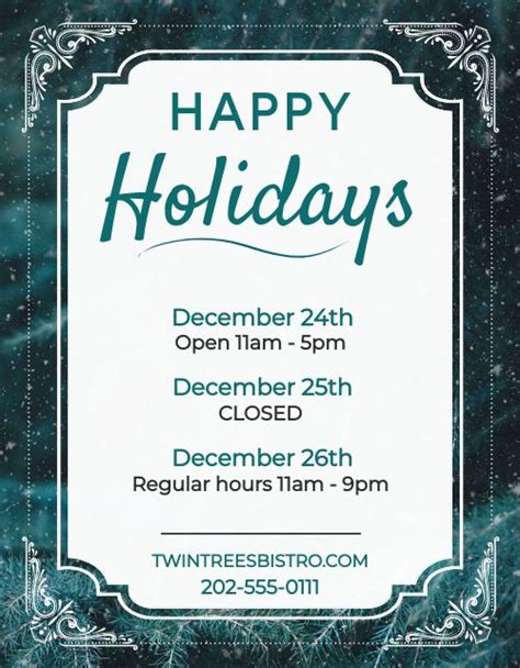 Holiday Hours Sign Template By Musthavemenus