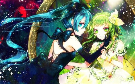 Vocaloid Gloves Dress Multicolor Flowers Hatsune Miku Long Hair Green