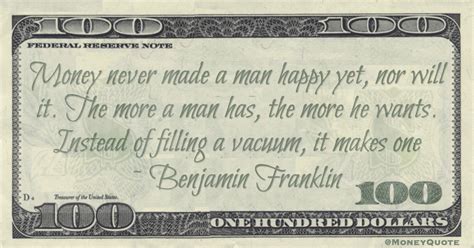 Benjamin Franklin On Filling The Void Of Happiness Money Quotes