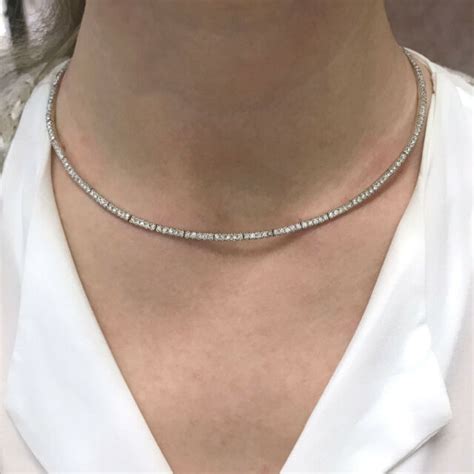 56 Ctw Natural Diamond Solid 14k White Gold Choker Tennis Necklace 16