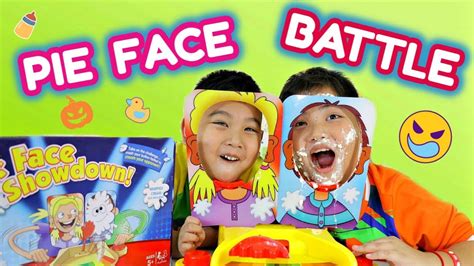 Well you're in luck, because here they come. PIE FACE BATTLE GAME CHALLENGE SHOWDOWN !! CREAM IN THE ...