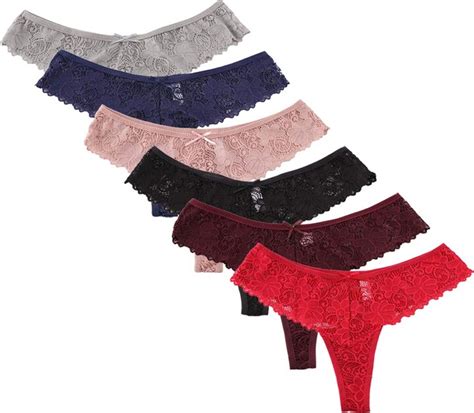 Wdx Thongs For Women Sexy Underwear Lace Hollowed Out Panties Low Waist Cheeky Tangas6 Pack