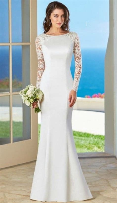 Simple Elegant Long Sleeves Wedding Dress For Older Brides Over 40 50 60 70 Elegan