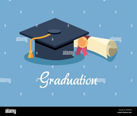Graduation Design With Graduation Cap And Diploma Over Blue Background Colorful Design Vector