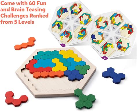 Wooden Hexagon Gamesgeometry Iq Game Stem Educational Learning Puzzles