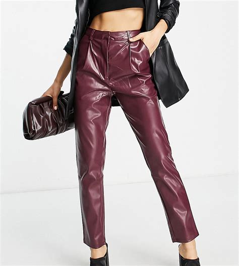Parisian Petite Faux Leather Pants In Wine Red Modesens