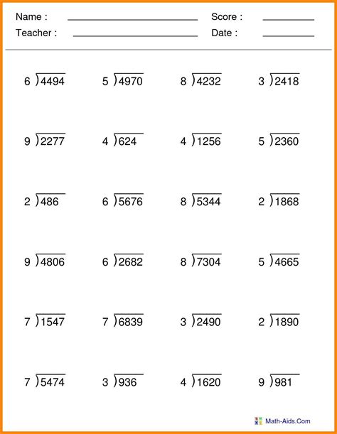 Long Division Worksheets In 8 Digit Numbers