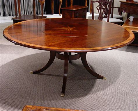 Small lazy susan for table. Mid cherry yew wood banded 72" round table with starburst ...