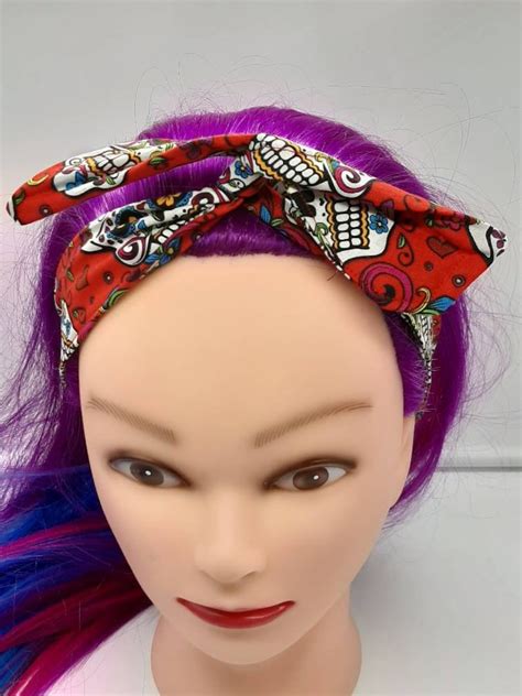 Red Skulls Wire Headband Halloween Rockabilly Headband Etsy
