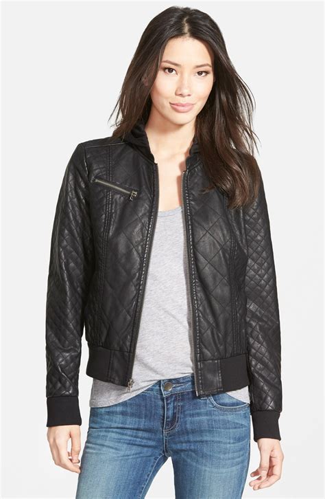 Levis Quilted Faux Leather Bomber Jacket With Knit Hood Nordstrom