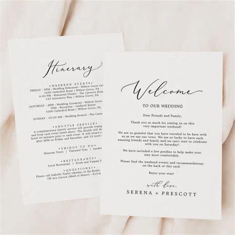 Delicate Black Wedding Welcome Letter And Itinerary Zazzle