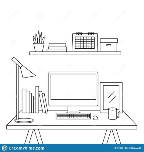 Illustration About Office Desk Line Art Drawing Vector Doodle Desk