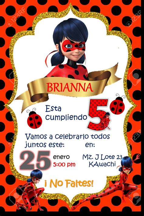 Invitaciones Tarjetas Cumpleaños Fiesta 5 Años Lady Bug Imprimi