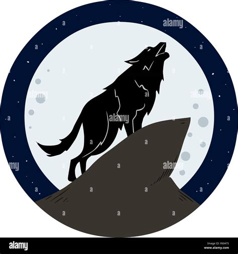 Ilustración Vectorial De Un Lobo Aullando A La Luna En La Noche Imagen