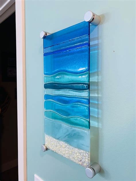 Fused Glass Beach Wall Art Blue Glass Ocean Waves Turquoise Sea Glass