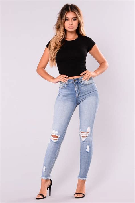 Jaclyn Crop Top Black Casual Jeans Blue Ripped Jeans Jeans Denim Jeans And Crop Top Outfit