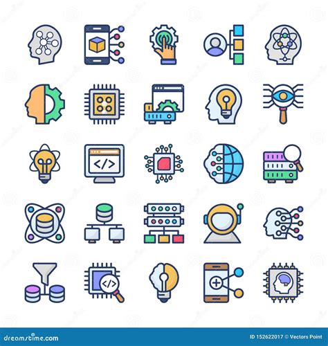 Data Science Technology Flat Icons Set Stock Vector Illustration Of