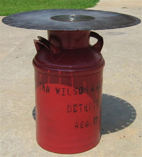 Very Cool Milk Can Table Made From Old Saw Blades Great For Outdoor