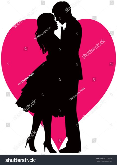 Illustration Black Silhouette Lovers Embracing On Stock Vector