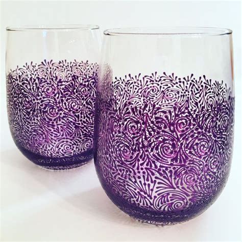 Custom Hand Painted Stemless Wine Glasses Set Of 2 Hand Painted Stemless Wine Glasses Custom