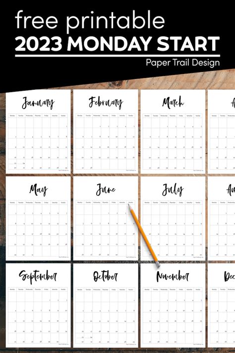 Vertical 2023 Monday Start Calendar Paper Trail Design