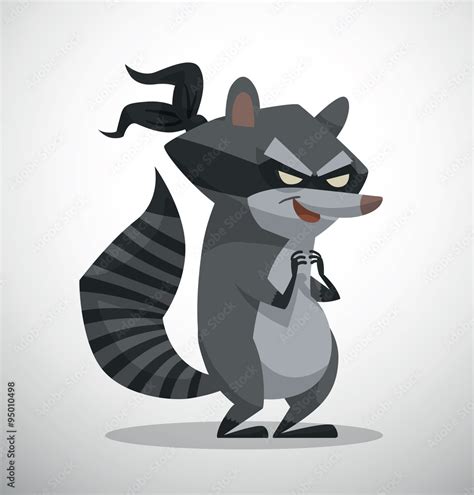 Vector Raccoon Bandit Cartoon Image Of Gray Raccoon Bandit With A