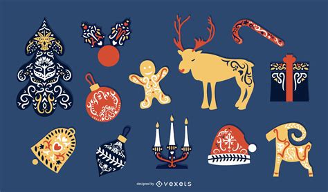 Scandinavian Christmas Flat Elements Vector Download