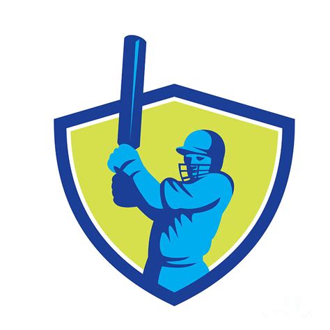 Cricket Player Batsman Batting Shield Retro Digital Art By Aloysius