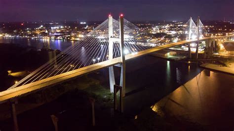 Nightscape Of Talmadge Memorial Bridge With Savannah Ga In The