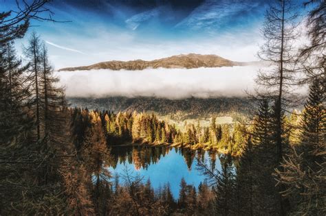 Wallpaper Landscape Forest Lake Clouds Trees Italy Mountains