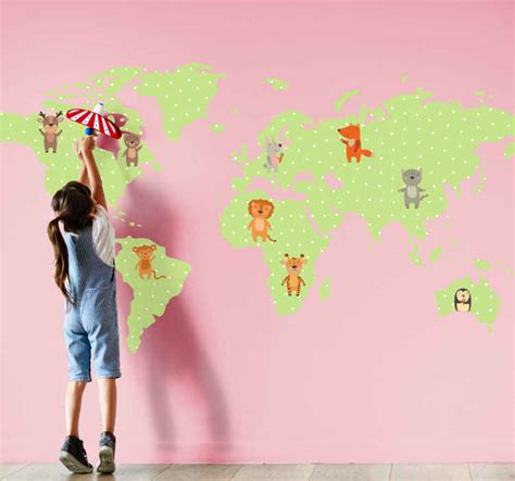 Autocolante decorativo mapa mundo Continentes com padrão de ponto TenStickers