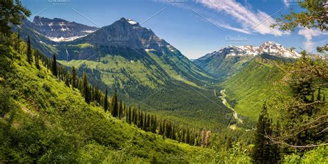 Panoramic View Of Logan Pass In Glacier National Park Montana High