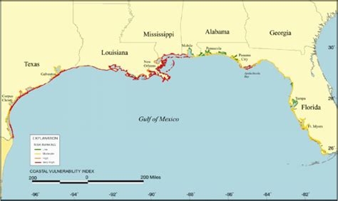 Map Of The Cvi For The Us Gulf Coast As Determined By Thieler And