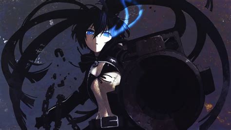 Black Hair Black Rock Shooter Blue Eyes Chain Gun Huke Kuroi Mato Scar Twintails Weapon