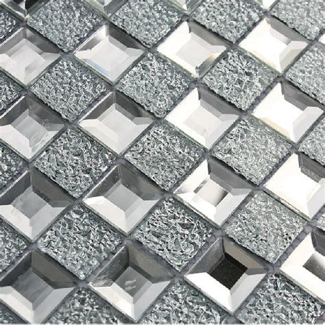 Mirrored Glass Mosaic Tile 1x1 Chips Silver Diamond Shape Kitchen Backsplash Tiles Mesh Mounted
