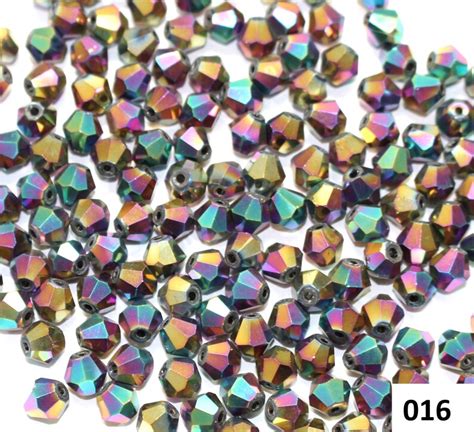 Bulk 4mm Crystal Cut Glass Bicone Metallic Beads Rainbow Multi Etsy