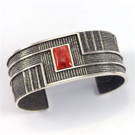 Sterling Silver Cuff Bracelet With Tufa Cast Designs And Set With Spiny