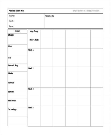 Blank Preschool Lesson Plan Templates At Weekly Planner For Your