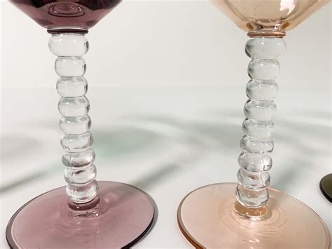 5 Vintage Multi Color Cocktail Liquor Wine Glasses W Twisted Stem Set Five Retro Barware