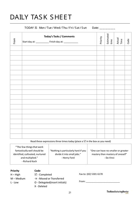 Printable Task List Sheet
