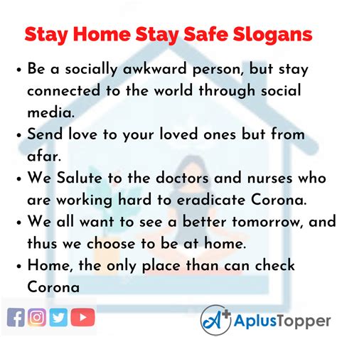 Stay Home Stay Safe Slogans | Unique and Catchy Stay Home Stay Safe Slogans in English - A Plus 