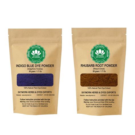 Skymorn Pure Organic Indigo Blue And Rhubarb Root Dye Powder Natural Colorant Combo Pack For