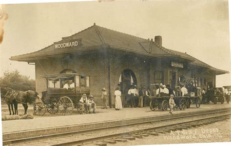 Postcard Real Photo Woodward Oklahoma Railroad Train Depot