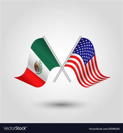 Crossed American And Mexican Flags On Silver Pole Vector Image