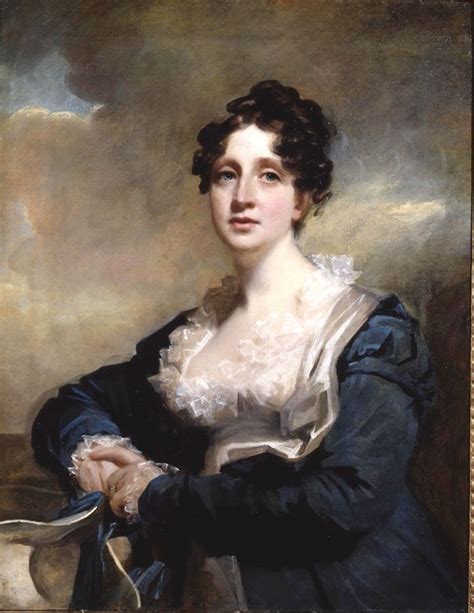 A Painting Of A Woman In A Blue Dress Holding A White Hat With Her