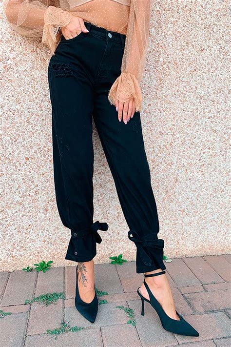 Kontatto Jeans neri con fiocchi alle caviglie - Calibro Shop