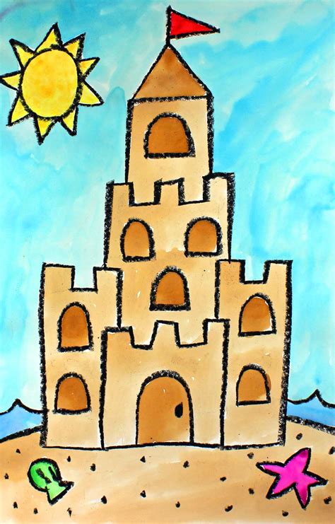 Art For Kids How To Draw And Watercolor Paint A Summer Sand Castle At